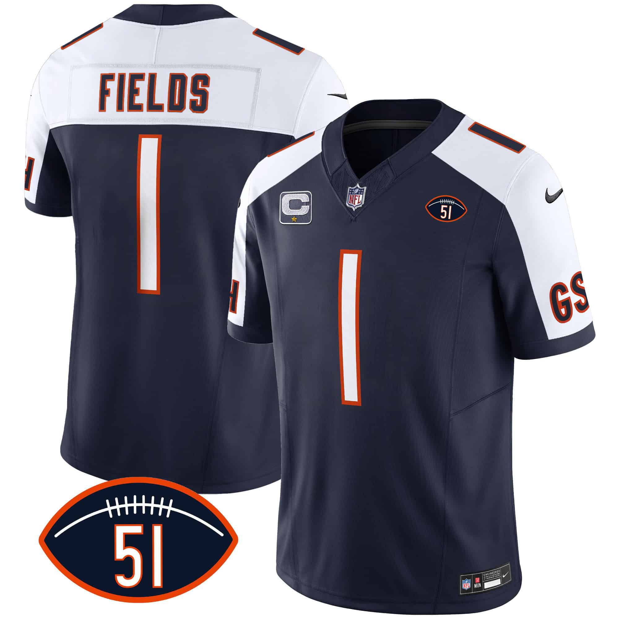 Men Chicago Bears #1 Fields Blue 2024 Nike Patch GSH Vapor NFL Jersey